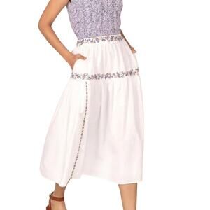 Banjanan Antonia Skirt Floral Embroidered Poplin Size M Cottagecore Bohemian